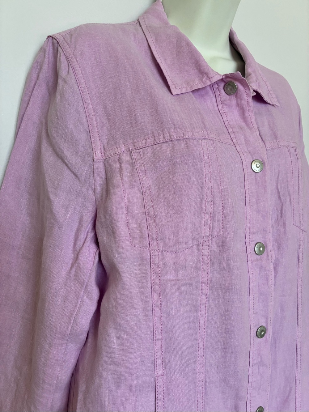 Olsen Light Pink Button-Front Bomber Jacket in 100% Linen